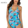 Momens impressa Patch Swimsuit Sexy Backless Swimsuit Voites V Summer Summer Summer Summer Swimsuit Perda de peso