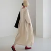 Robes décontractées printemps automne femme littéraire vintage couleur solide robe femelle rond cou coton lin confortable robe dames vestidos
