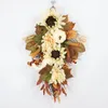 Decoratieve bloemen Thanksgiving Kunstmatige slinger in herfst geïnspireerde herfst oogstfestival krans witte zonnebloem pompoen esdoorn voor