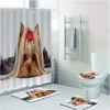 Duschvorhänge niedliche Hund Dusche Vorhang Bad Matten Set lustige Haustier Welpe Doggy Flanell Home Teppich weiße Badezimmer Dekor Teppich Nicht-Schlupf-Toilettendeckel Matte