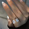 Heiße neue 925 Sterling Silber Birne Schnitt Emerald Cut Simulierte Diamanthochzeitsfeier Vintage Open Ring Feiner Schmuck Weihnachtsgeschenke Großhandel Großhandel