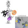 925 Sterling Silver Fit Pandoras Charms Bracelet Perles charme Halloween Skeleton Squelette Witch Devil