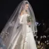 Veaux de mariée Super long 6 mètres double couche simple ruban satiné bord 3m largeur voile casque accessoires de mariage 218g
