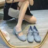 Nieuwe denim chunky hoge hakschoenen vrouwelijke zachte ronde teen casual schoenen vrouwen parel ketting hoge hak schoenen comfortabele vrouw schoenen feestschoenen vintage vrije tijd schoenen