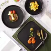 Assiettes Black Frost Steak Plate de 8 pouces carré Gold Gold Border Western Dining Restaurant Italien Pasta Table Voleille