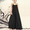 Casual Dresses Women Maxi Dress A-line Big Swing Full Length Sleeveless Solid Color Round Neck Spaghetti Strap Backless Patchwork Strappy