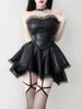 Женская боковая полость с туго узкого секс -платья, обернутое вокруг грунного кружевного лоскутного платья женская сексуальная черная кожаная короткая юбка без спинки 240430