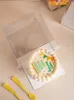 Geschenkverpackung 10 Stücke transparenter Geburtstagsgeschenktorte Hochzeitsverpackung Box Dessert Griff Plastik einschließlich weißer Bodenhalterung Square Boxq240511