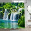 Duschgardiner vattenfall landskap vårskog gröna träd växter natur landskap polyester tyg badrum gardin dekor set