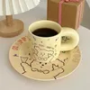 カップソーサー韓国語陶器マグカワイイ子犬お誕生日おめでとうコーヒーカップとソーサーかわいい動物犬ディナープレートカフェデザートプレートギフト
