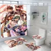 Rideaux de douche rideau de douche de douche genshin impact 3d imprimer du tapis de bain ensemble dessin animé kawaii zhongli baignoire rideau anime salle de bain gamin gamin