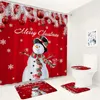 Rideaux de douche mignons rideaux de douche de Noël bonhomme de neige set fir branche bleu balles de Noël neige décor de salle de bain tapis non glip