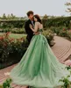 Party Dresses Green Floral Dress Strapless Lace-up Back Prom Layered Tulle Ball Gown Evening With Train Elegant Wedding