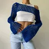 Femmes Mesh Crochet Crop Top à manches longues Hollow Out Cropped Treaf Place Bikini Beach Voir à travers les couvercles 2405113