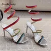 Sandales 2024 Été Femme High Heels Rigiane Crystal Ankle Snake Twine Around Runway Shoes Ladies Brand Gladiator