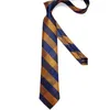 Zestaw krawata na szyję mody pasiaste krawat dla mężczyzn złoty niebieski jedwabny krawat ślubny hanky mankiet dar