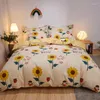 Sängkläder sätter täcke täcke set hem dekoration 4 st hög kvalitet tryckt härligt mönster med rutig solros
