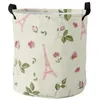 Laundry Bags Spring Pink Flowers Green Leaves Eiffel Tower Foldable Basket Large Capacity Waterproof Organizer Kid Toy Storage Bag