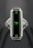 Cluster Rings Vintage Antique Pattern Carving Large Green Stone Ring Geometry Silver Color For Men Women Engagement Jewelry Y5N5435013267