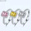 New Square Micro-Set Pink Cz Ring With Elegant Yellow Simulation Moissanite Wedding Cubic Zirconia Ring