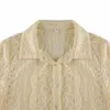 Kvinnor Bluses Women Fairycore Solid Cute Lace Y2K Shirts See Through Through Elegant Sexy Long Sleeve Tops Single Breasted
