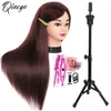 Mannequin Heads 85% real hair training human model head brown used for hairdresser hairstyle practice doll with tripod Q240510