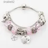 Bracelet Pink Sakura Love Heart Pendants Bracelet pour Pandorade 925 Bracelets de charme de chaîne de serpents Silver 3 mm pour les femmes avec T2Ze original