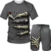 Tracki męskie Summer Nowa czaszka 3D Drukuj Męskie T-shirt/garnitur Cool Strtwear Short Tracksuit Personty Tops+Shorts Dwupoziomowy zestaw T240507