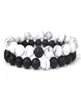 2pcSset couples Bracelet Distance Classic Natural Stone Blanc et Bracelets en perles noires pour hommes Femmes Friend 3884964