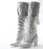 Boots 2024 EST Luxury Crystal Women Женщины защерок для колена высокая сексуальная кусочка на каблуке на дамском рыцарском таблице.