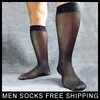 Chaussettes pour hommes Arrivée hommes transparent le genou-hauteur formel messieurs chaussures en cuir robe mâle