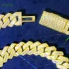 Feines Armband Halskette 15 mm goldplattierte Baguette rund Moissanit Schmuck Set Hip-Hop Kubanische Ketten