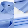 Herrklänningskjortor bambu fiber stretch män skjorta mode casual affär kortärmad topp anti-rynk social solid färg formell 6xl