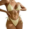 Dames zwemkleding vrouwen bikini zomer gevulde bh low rise g-strings grugie solide kleurband sets badpak 2024
