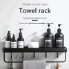 Scaffale per bagno senza trapano organizzatore per doccia portatore di archiviazione nero ripiani angolari a parete in alluminio per toilette shampoo 240506