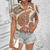 Frauenblusen Hemden Retro Cashew Fruchtdruck Fashion Elegantes Sommerhemd Kurz Freizeithülse