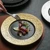 Placas Creative Black Ceramic Plate Modern Luxury Bife Gold e prata El High-De Lanf Dish Dishware Countlery