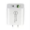 Resadapter Väggladdare 20W PD 3.0 USB C till C Fast Power Plug -adapterkabel för iPhone Samsung Huawei Xiaomi US EU Plug vit färg