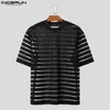 Maglietta da uomo maglietta a strisce a righe a righe a maniche corte trasparente uomo abbigliamento streetwear sexy coreano top tops s-5xl incerun 240511