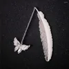 Metal Bookmark Elegant Feather With Butterfly Pendant Retro Book Marker For Home School Cute Kids Gift Stationery