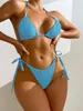 Dames zwemkleding vrouwen bikini zomer gevulde bh low rise g-strings grugie solide kleurband sets badpak 2024