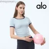 Desginer Als Yoga Aloe Top Shirt Clothe Short Woman Spring/summer New Round Neck Suit Short Sleeve Waist Fold Sports Training T-shirt Womens Fitness Top