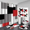Shower Curtains Geometric Red Curtain Set With Non-slip Rug Toilet Seat And Bath Mat Black Grey Bathroom Decor Accessories Hooks
