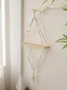 Dekorative Teller 1 PC Beige Holzwand hängen mit Makrame Aufbewahrungsnetz Boho Pflanze Blütenschale Display Regal schwimmendes Dekor