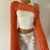 Femmes Mesh Crochet Crop Top à manches longues Hollow Out Cropped Treaf Place Bikini Beach Voir à travers les couvercles 2405113