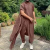 Tracce maschili da uomo Incerun uomini set di pantaloni per camicia musulmani in kaftan a scollo a collo solido per colore o-scozzese