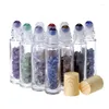 Garrafas de armazenamento 10pcs reki Cristal Healing Stones Roller Bottle com tampa de grãos de madeira plástica para óleo essencial 10ml