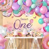 Party Decoration Happy 1st Birthday Pography achtergrond Donut thema Baby Shower Banner Banner Cake Table Supplies Po Studio Props
