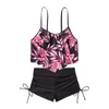 Swimwear Women's 2PCS Femmes Set à maillot de bain 2024 Summer Leaf Print Bikini Bra Camisole Elastic DrawString Shorts de baignade Beachwear
