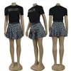 세련된 2 피스 드레스 세트 여성 라운드 넥 티셔츠와 미니 스커트 세트 2 피스 의류 디자이너 여름 여성 복장